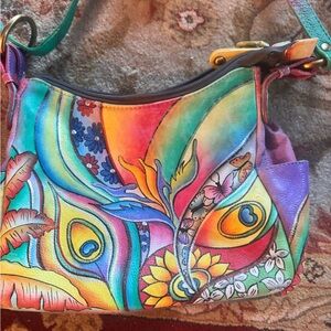 Seventh Avenue Flower Power Hand Painted Leather Purse Crossbody Sunflower Eye
